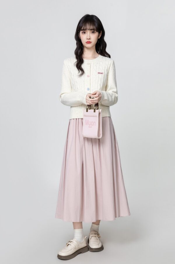 Pink Highwaist Pleated Midi Skirt - Image 5