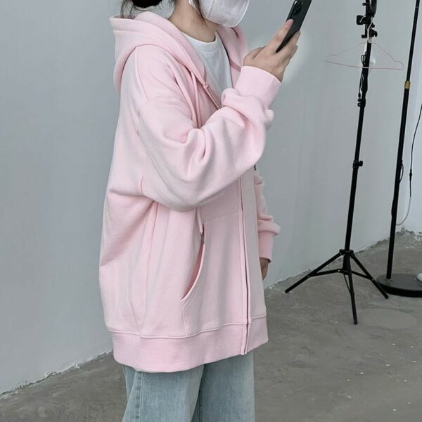 Pink Oversized Hooded Casual Jacket | Wonhee - ILLIT - Image 3