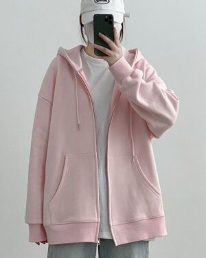 Pink Oversized Hooded Casual Jacket | Wonhee - ILLIT