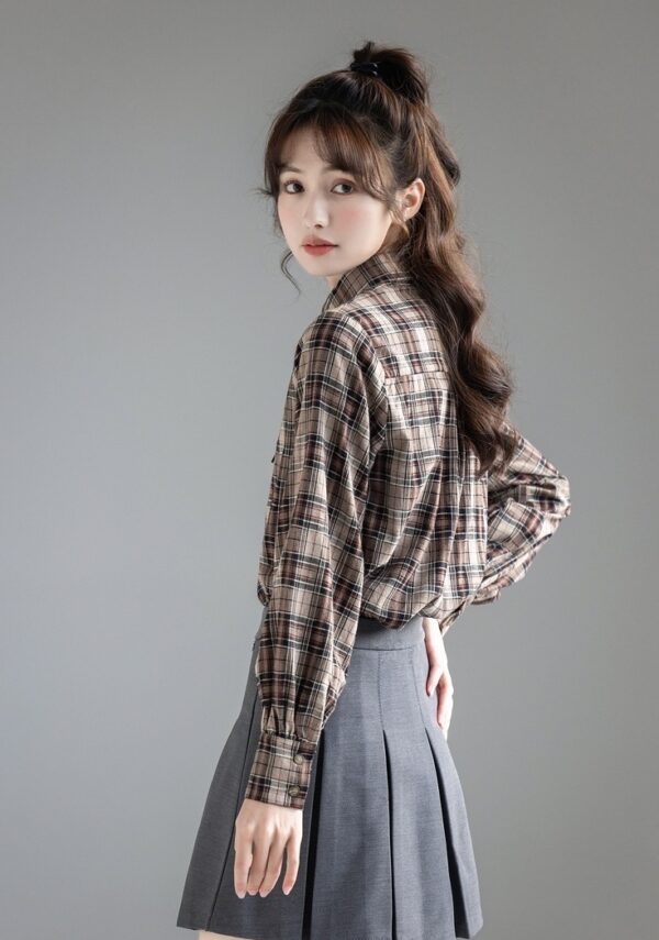 Plaid Vintage Bowknot Spring Blouse - Image 11