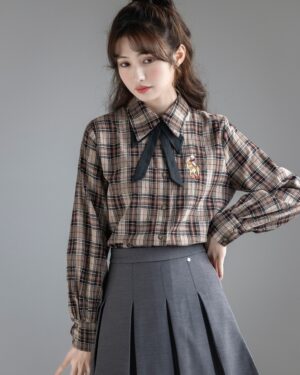 Plaid Vintage Bowknot Spring Blouse