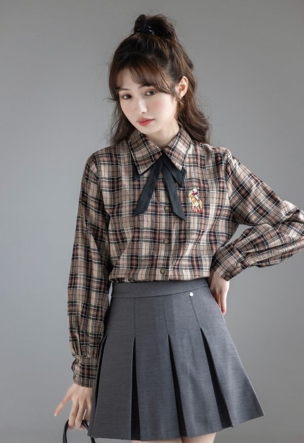 Plaid Vintage Bowknot Spring Blouse