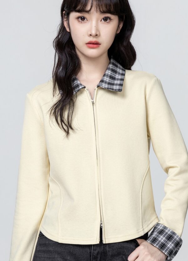 Plaid Zip Polo Sweatshirt Jacket - Image 4