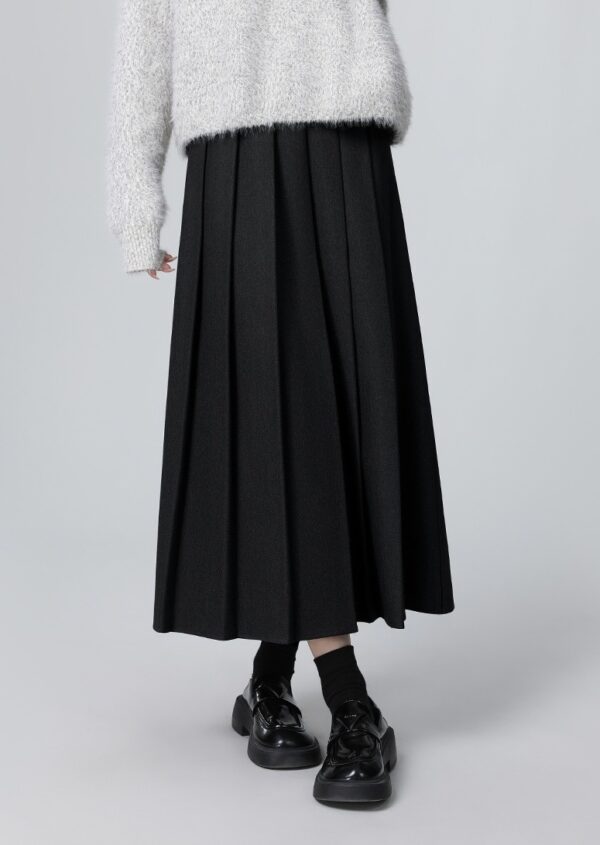 Pleated Black Aline Midi Skirt - Image 2