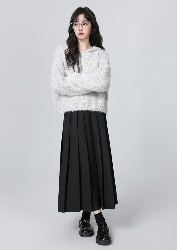 Pleated Black Aline Midi Skirt - Image 12