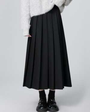 Pleated Black Aline Midi Skirt