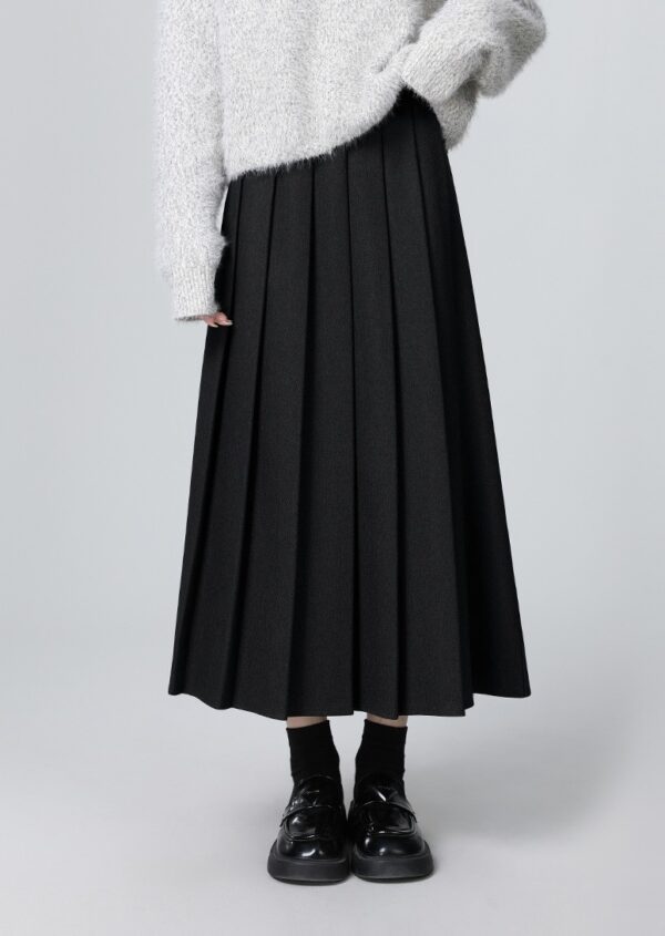 Pleated Black Aline Midi Skirt