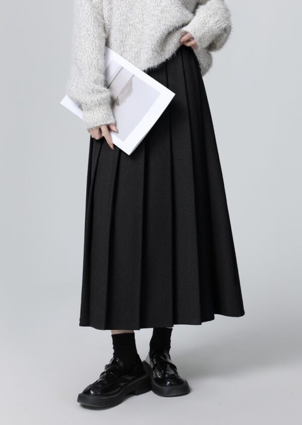 Pleated Black Aline Midi Skirt - Image 3