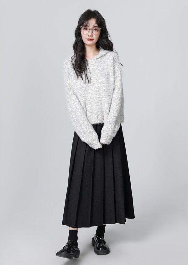 Pleated Black Aline Midi Skirt - Image 4