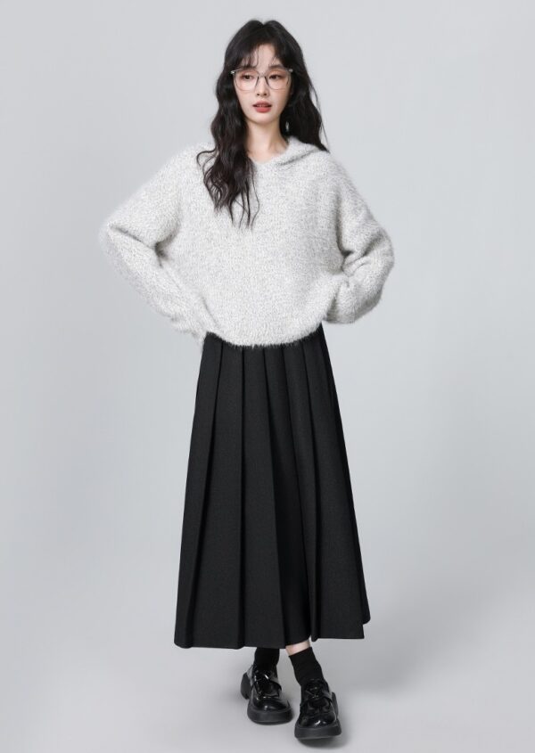 Pleated Black Aline Midi Skirt - Image 7