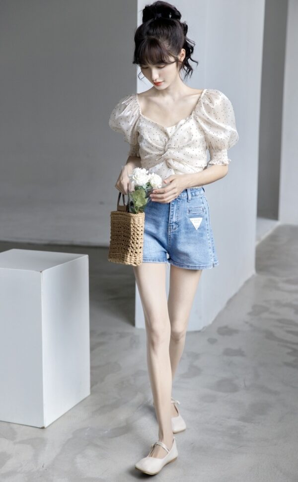 Polka Dot Puff Sleeve Blouse - Image 2