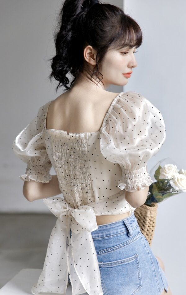 Polka Dot Puff Sleeve Blouse - Image 4