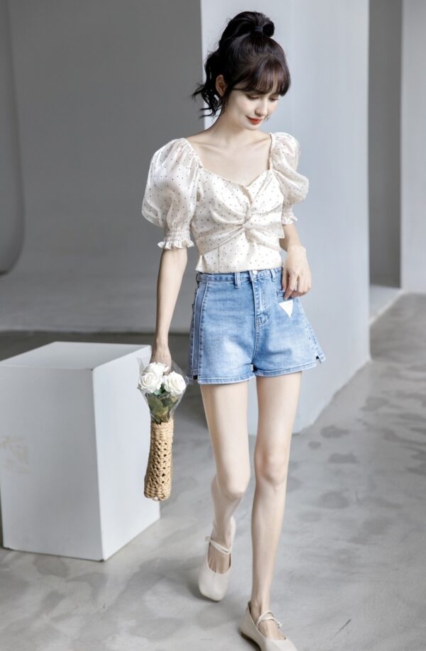 Polka Dot Puff Sleeve Blouse - Image 5