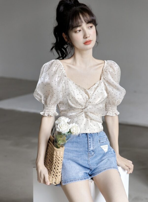 Polka Dot Puff Sleeve Blouse - Image 6