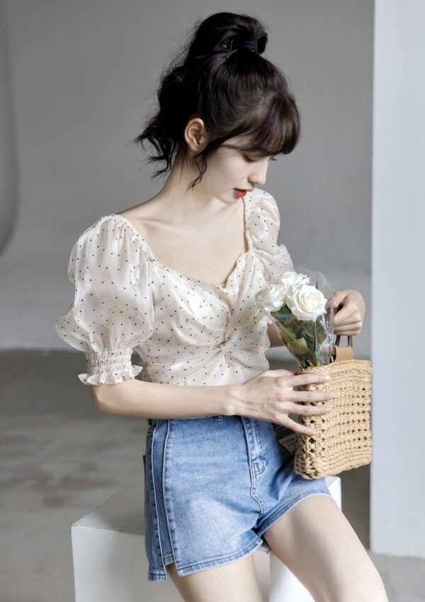 Polka Dot Puff Sleeve Blouse - Image 8