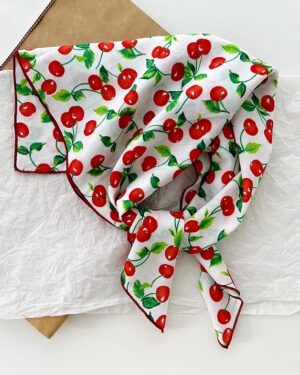 Red And White Cherry Pattern Scarf | Minju - ILLIT