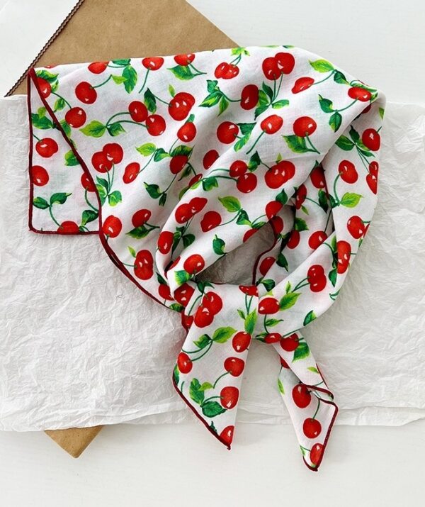 Red And White Cherry Pattern Scarf | Minju - ILLIT