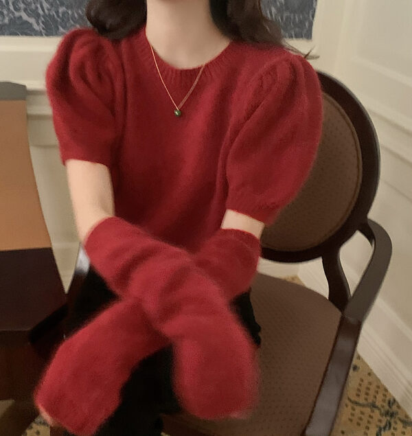 Red Knit Top With Arm Sleeves | Jisoo - BlackPink - Image 7