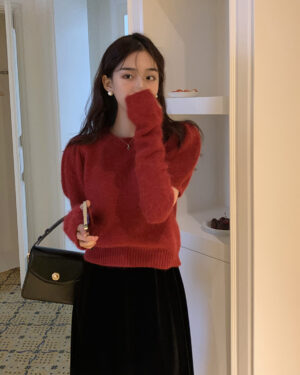 Red Knit Top With Arm Sleeves | Jisoo - BlackPink