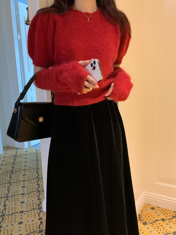 Red Knit Top With Arm Sleeves | Jisoo - BlackPink - Image 3