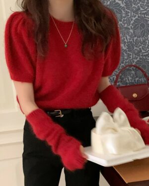 Red Puff Detachable Sleeves Top | Jisoo - BlackPink