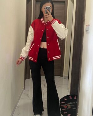 Red Quilted Baseball Jacket | ILLIT