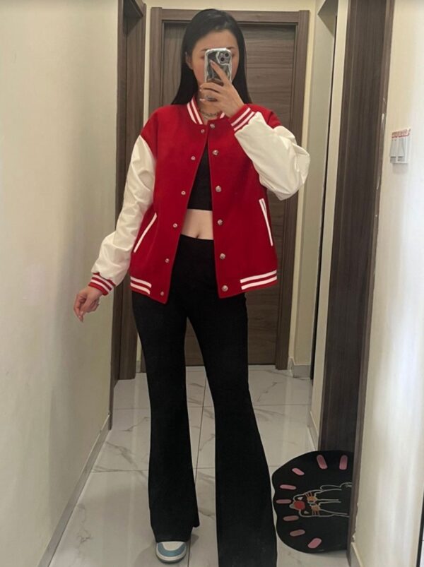 Red Quilted Baseball Jacket | ILLIT