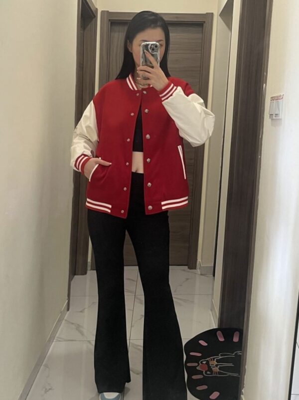 Red Quilted Baseball Jacket | ILLIT - Image 2