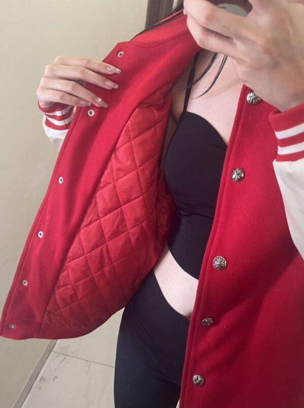 Red Quilted Baseball Jacket | ILLIT - Image 4