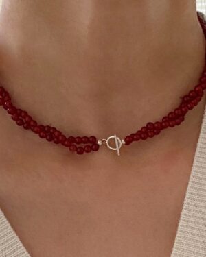 Red Twisted Berries Beads Necklace | Yunah - ILLIT