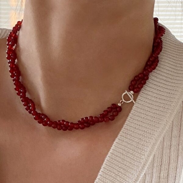 Red Twisted Berries Beads Necklace | Yunah - ILLIT - Image 2