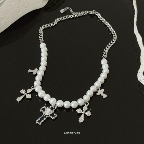 Silver Cross Pendants Pearl Necklace | Chung Ha - Image 5