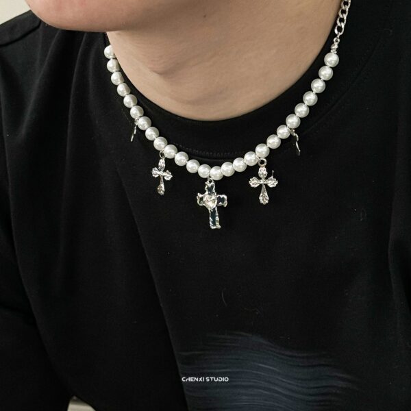 Silver Cross Pendants Pearl Necklace | Chung Ha - Image 2