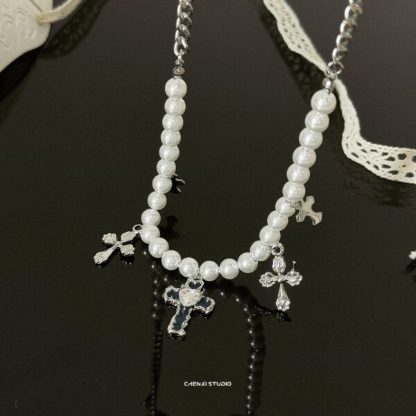 Silver Cross Pendants Pearl Necklace | Chung Ha - Image 6