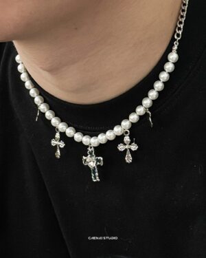 Silver Cross Pendants Pearl Necklace | Chung Ha