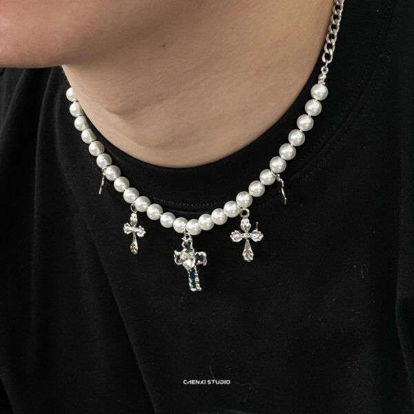 Silver Cross Pendants Pearl Necklace | Chung Ha