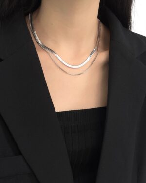 Silver Double Chain Layered Necklace | Chung Ha