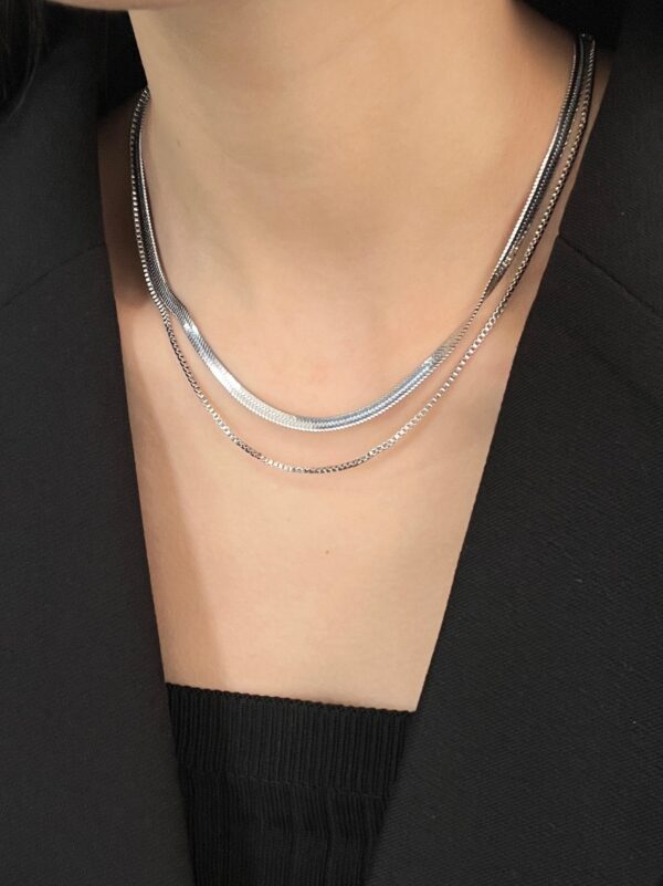 Silver Double Chain Layered Necklace | Chung Ha - Image 3