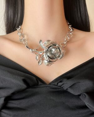 Silver Rose Statement Necklace | Chung Ha