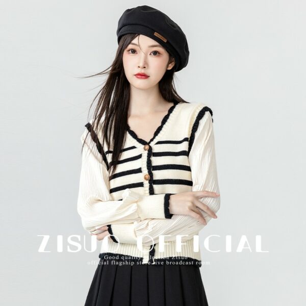 Striped Knit Cardigan With Vneck Design - Image 13