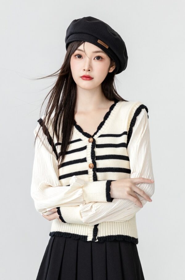 Striped Knit Cardigan With Vneck Design - Image 11