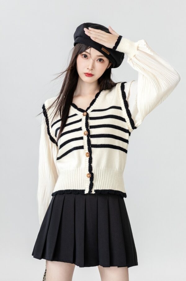 Striped Knit Cardigan With Vneck Design - Image 12