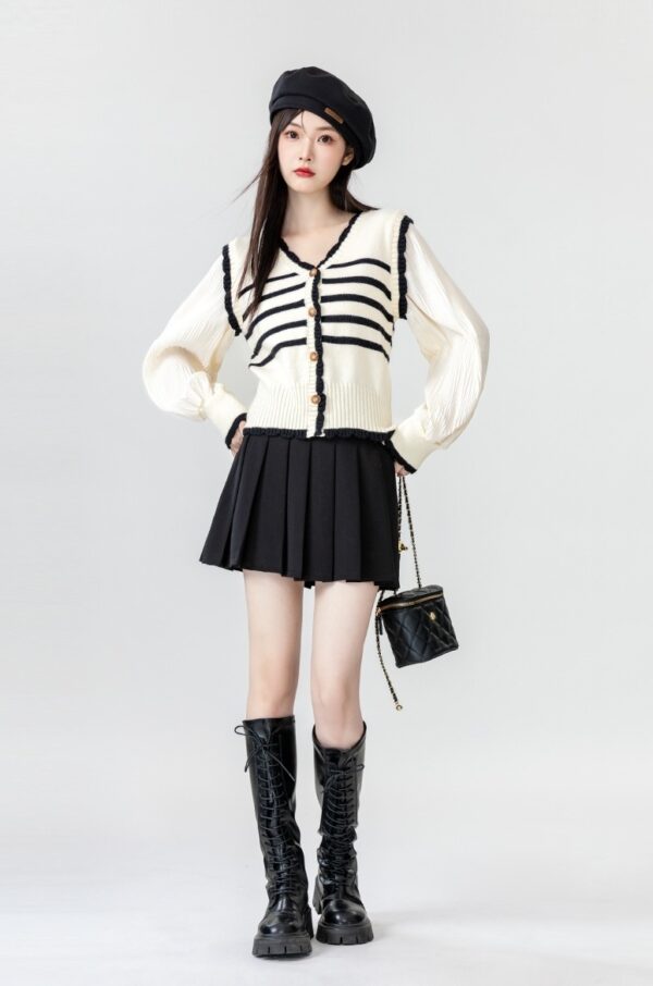 Striped Knit Cardigan With Vneck Design - Image 4