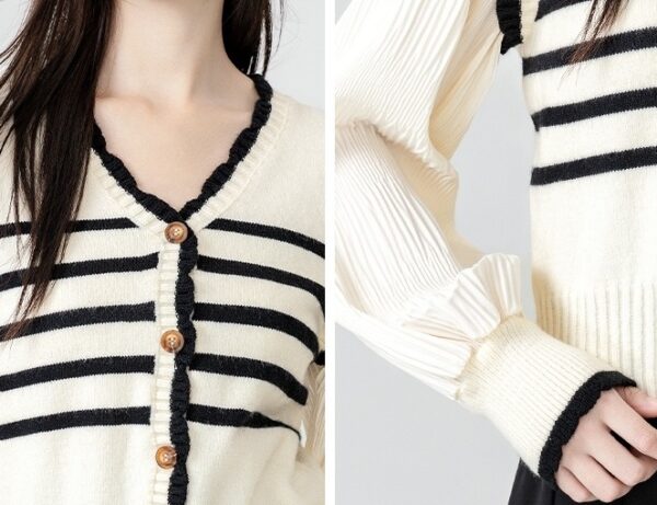 Striped Knit Cardigan With Vneck Design - Image 5