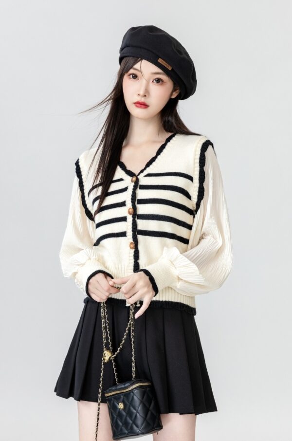 Striped Knit Cardigan With Vneck Design - Image 6