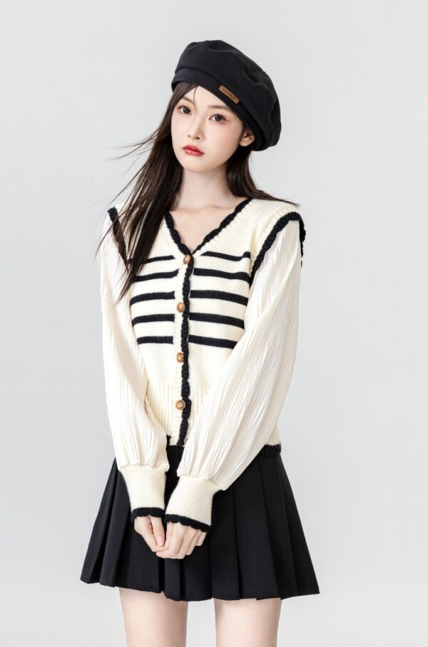 Striped Knit Cardigan With Vneck Design - Image 8