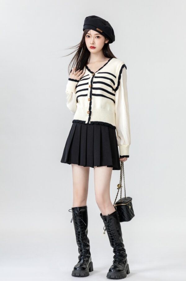 Striped Knit Cardigan With Vneck Design - Image 9