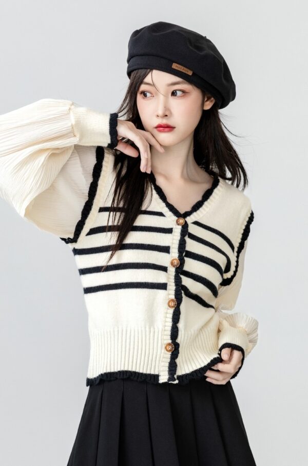 Striped Knit Cardigan With Vneck Design - Image 10