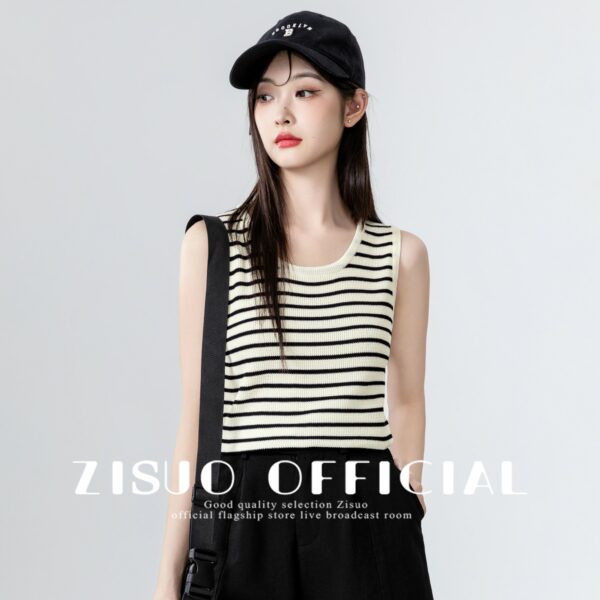 Striped Knit Sleeveless Top - Image 6