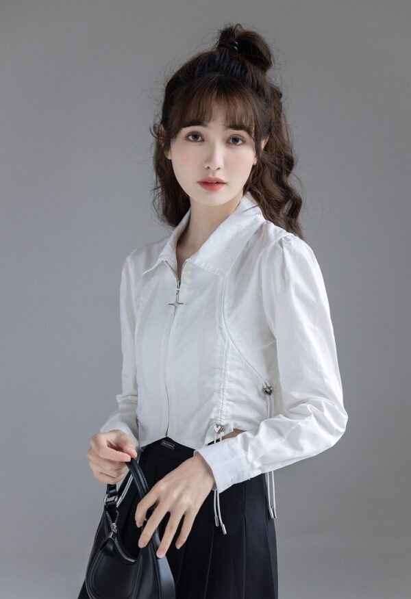 Stylish Puff Sleeve Short Blouse - Image 9